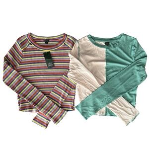 NEW Wild Fable Long Sleeve Striped Color Block Crop Top Bundle Of TWO | Medium
